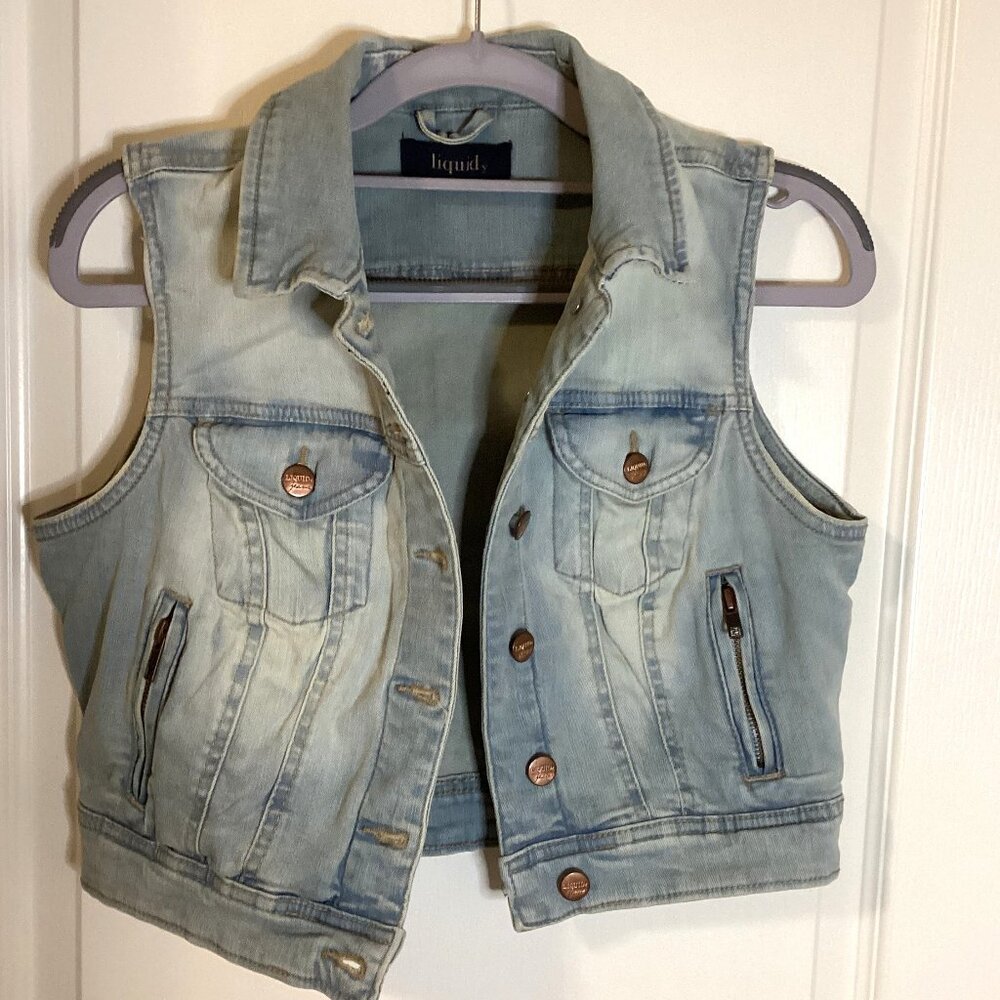 Liquid X Women's Youth Denim Jean Sleeveless Vest Size S/P Layering Hippie Y2K